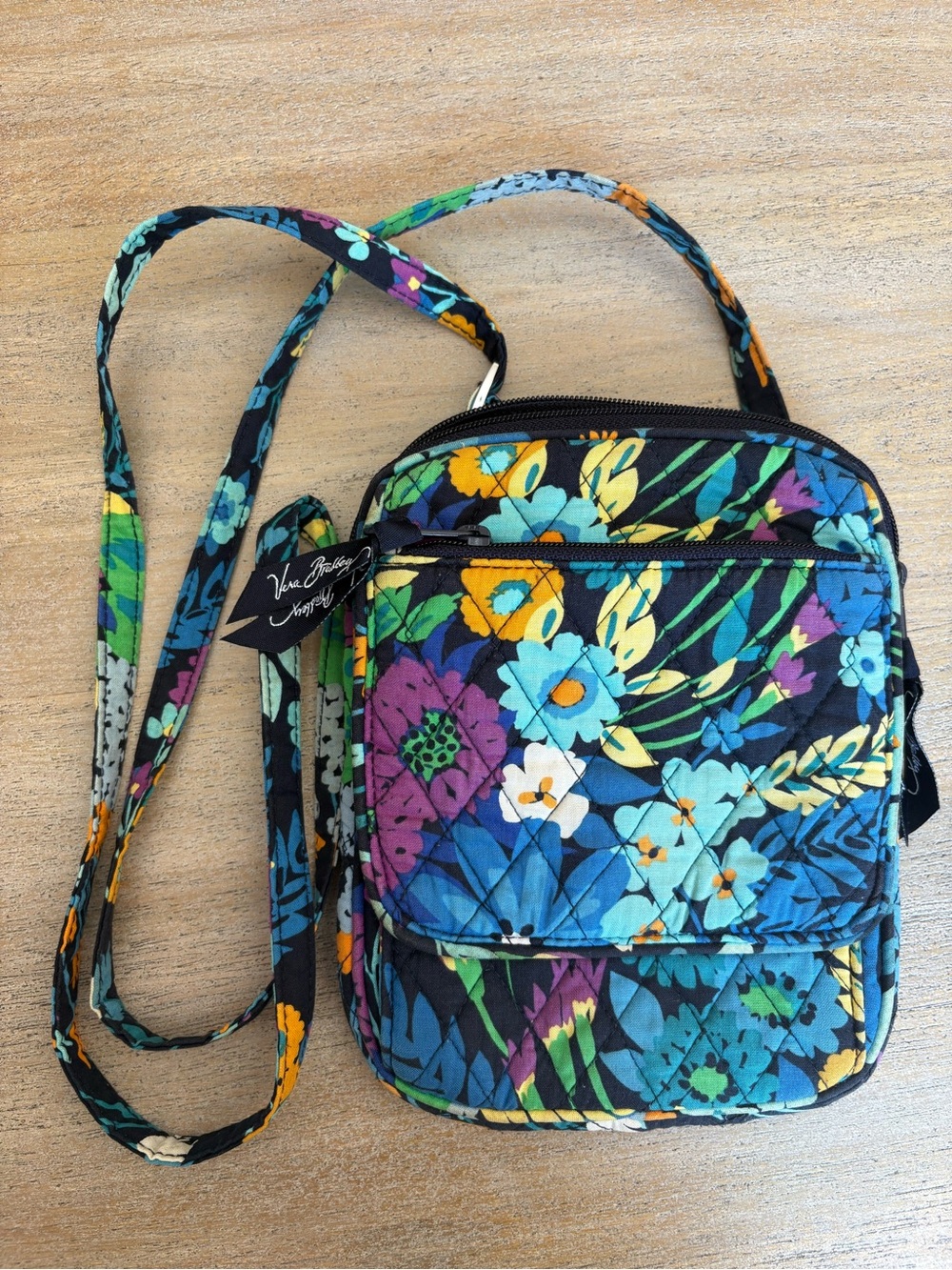 Vera Bradley Mini Hipster Crossbody Bag Flower Shower Floral Navy Blue Quilted - Picture 7 of 8